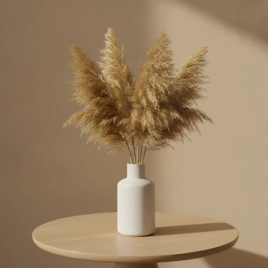 A white vase of dried grass edited with a text prompt so the vase turns purple