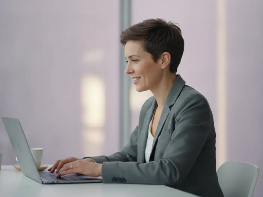 Woman at her laptop reading the script Pictory wrote from her idea