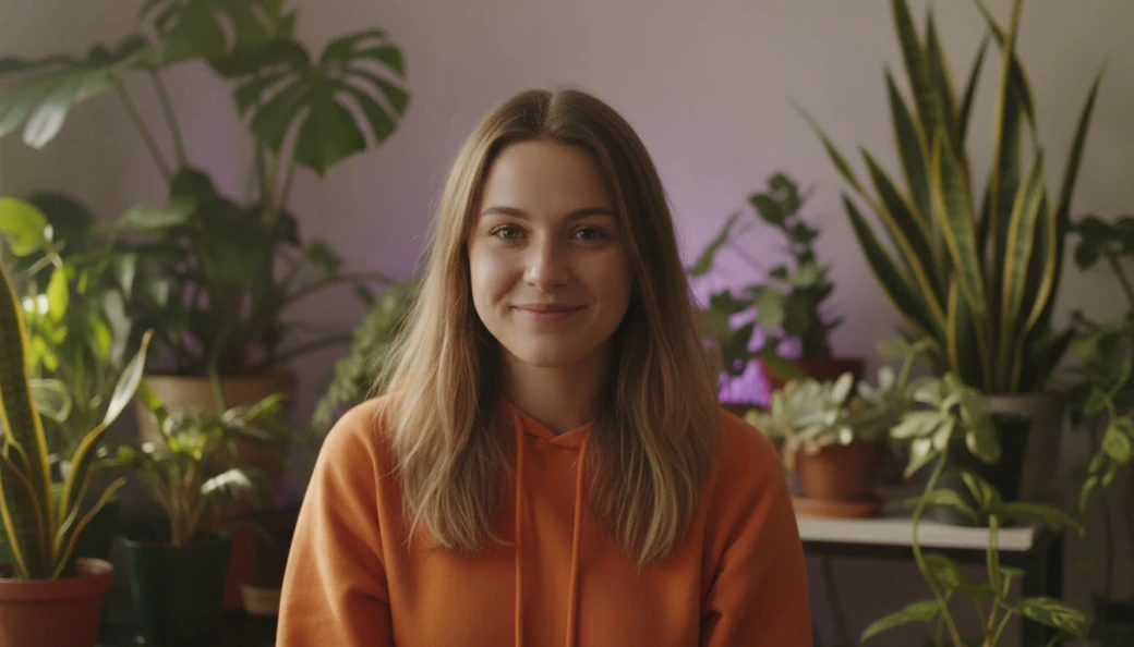 A young creator smiling at the camera in a bright room, in a vertical TikTok video made with Pictory