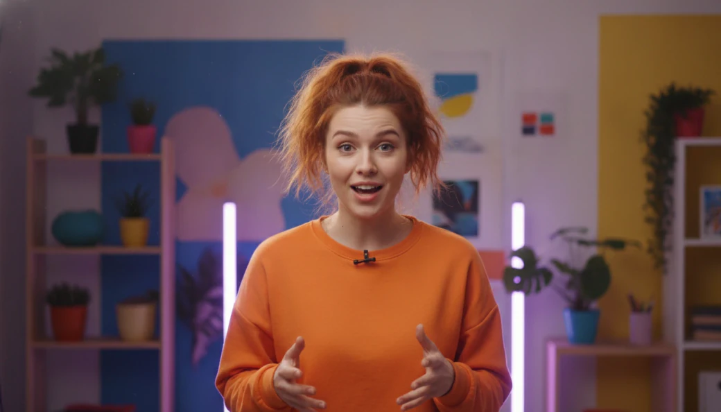 A YouTube creator talking to the camera in a captioned Short Pictory made from her long video